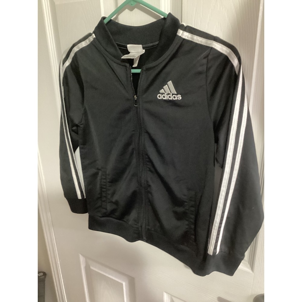 Adidas boy's M(10/12) light zip up jacket black white gray logo